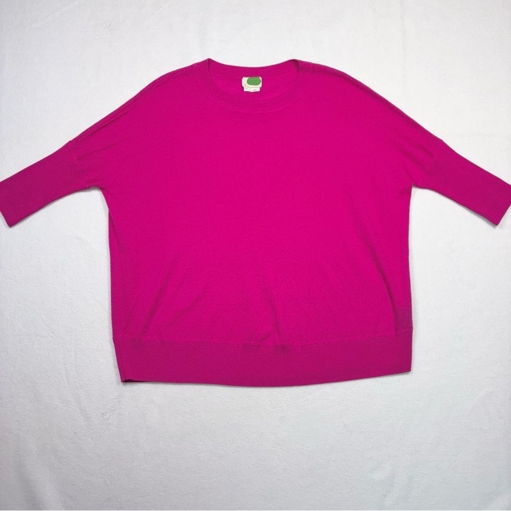 Anthropologie Sweater XS Wool Blend Hot Pink Fuchsia Dolman Elbow Sleeves *FLAW